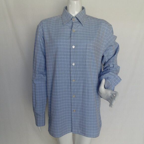 ERMENEGILDO ZEGNA Shirt, XL, Blue, Tattersall plaid, Button down Collar, LS - Picture 14 of 14